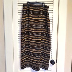 Josephine Chaus black and gold bohemian stripe print maxi skirt